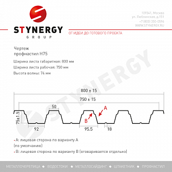 Профлист Stynergy Н75 А PE 0,7 RAL 6005