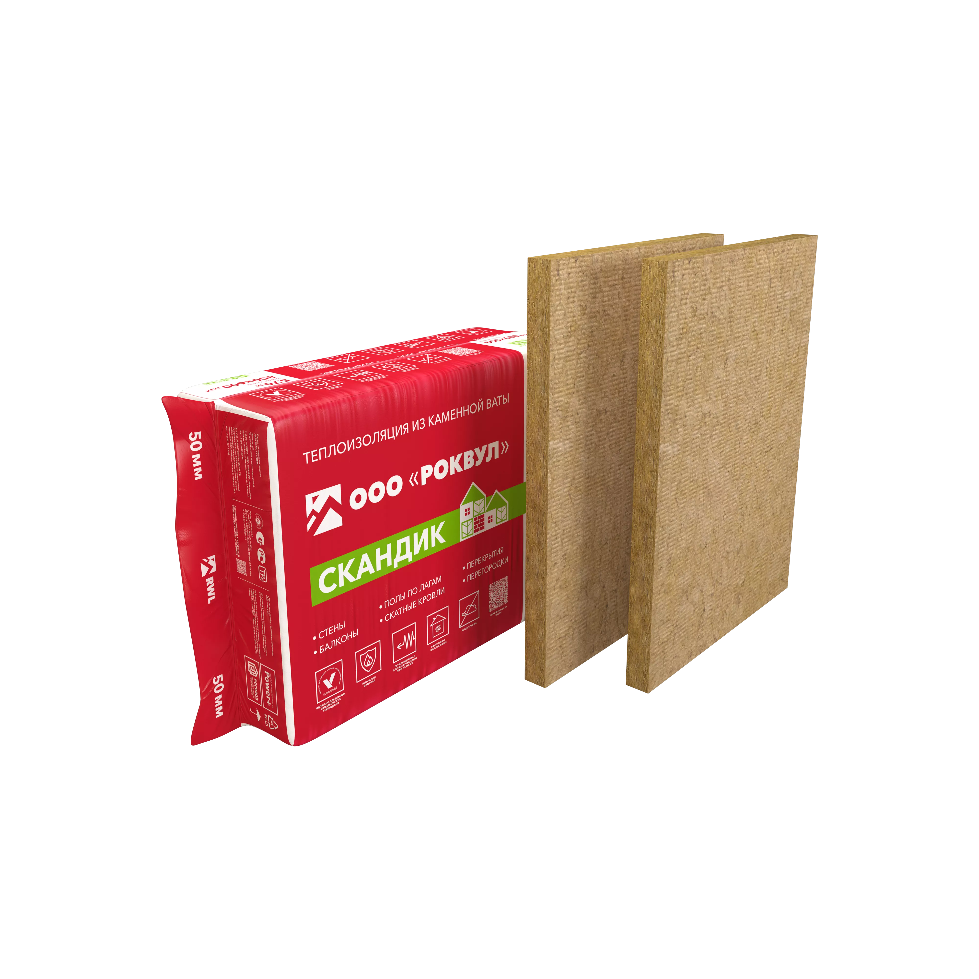 Утеплитель ROCKWOOL ЛайтБаттс Скандик 50*600*800 5,76 м2 0,288 м3 12 шт